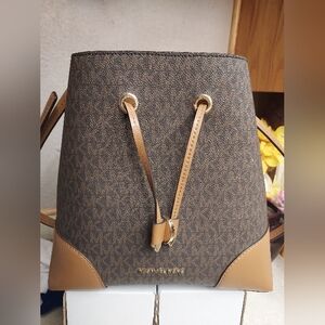 Michael Kors Tan and Brown Drawstring Bucket